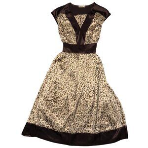 Forever 21 Womens Midi Brown Gold Satin Leopard Dress Size S